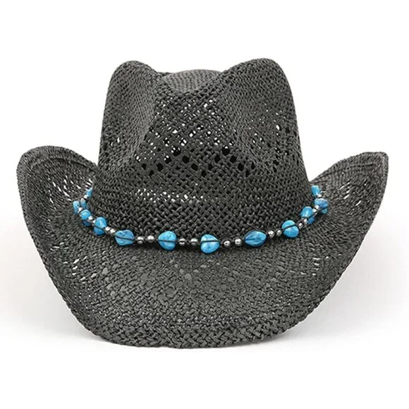 BEADED Hearts Trim, Shapeable Cowboy Hat-Black With Blue  display picture 2